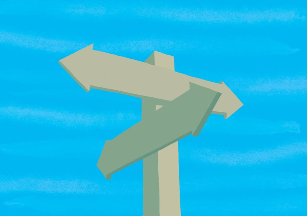 Wegweiser auf blauem Hintergrund